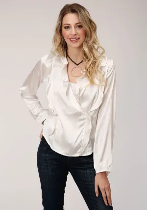 Roper Womens Cream Polyester Ruffle Trim L/S Blouse Weekend Wear Roper Womens Cream Polyester Ruffle Trim L/S Blouse Daily Essential Trend Setter Trendy Premium