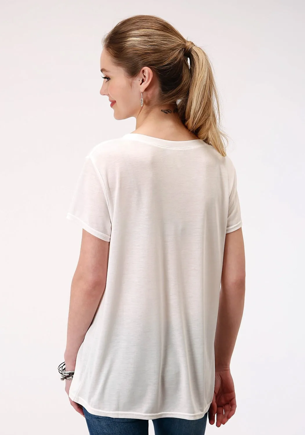 Anti Pilling Finish Roper Womens Cream Poly/Rayon Arrow Screenprint S/S T-Shirt