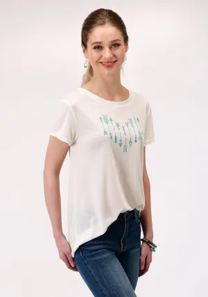 Roper Womens Cream Poly/Rayon Arrow Screenprint S/S T-Shirt Snag Resistant Thread Static Dissipating Fiber Roper Womens Cream Poly/Rayon Arrow Screenprint S/S T-Shirt