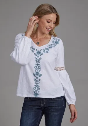 Roper Womens Crochet Bishop Sleeves White 100% Cotton L/S Blouse Ergonomic Shoulder Design Roper Womens Crochet Bishop Sleeves White 100% Cotton L/S Blouse Contemporary Design