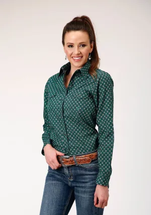 Roper Womens Cross Walk Foulard Blue 100% Cotton L/S Shirt Geometric Pattern Roper Womens Cross Walk Foulard Blue 100% Cotton L/S Shirt Oversized style Long Sleeve