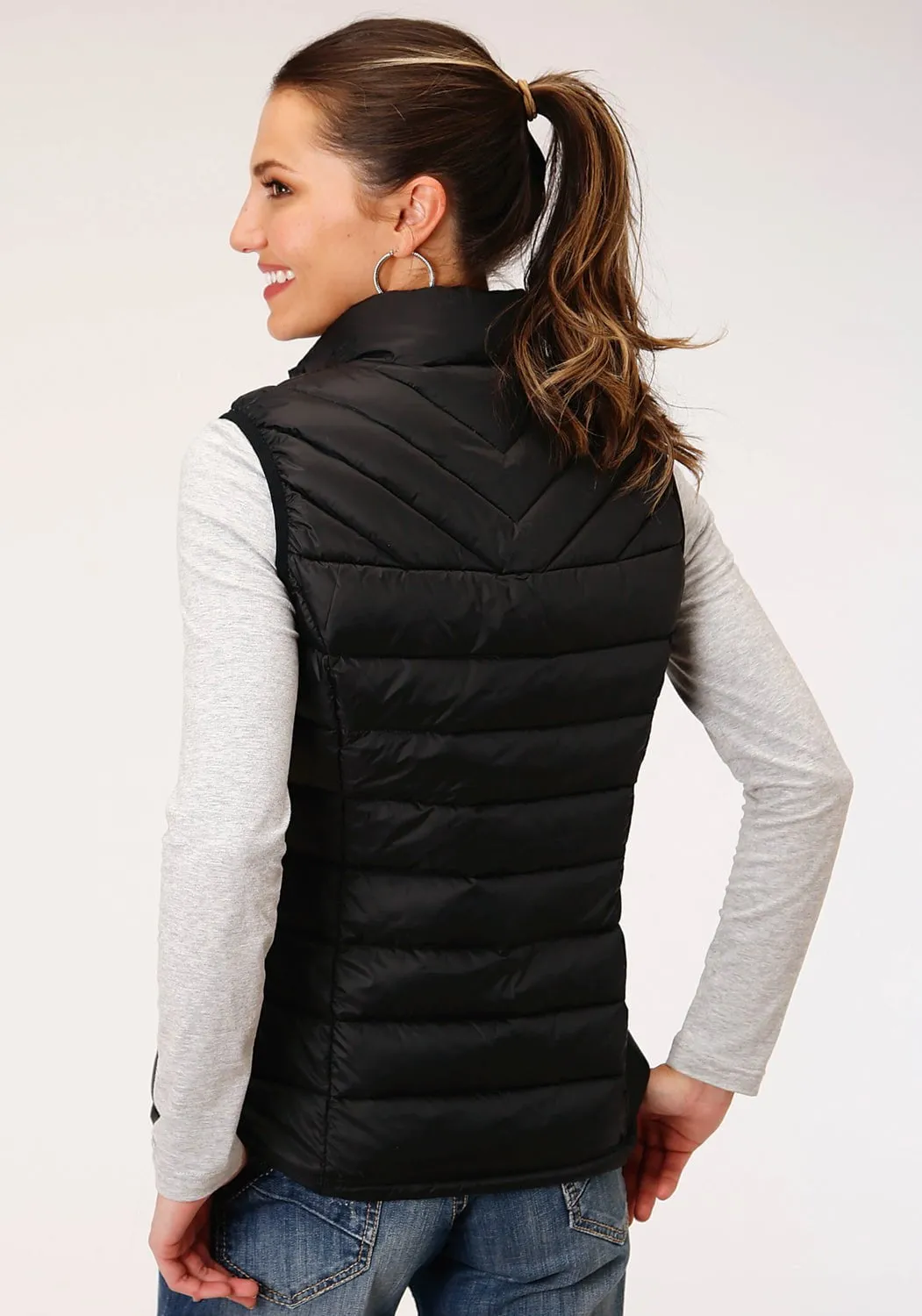 Roper Womens Crushable Down Filled Black 100% Nylon Softshell Vest All Occasion All Fit Use
