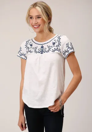 Roper Womens Cute Embroidery White 100% Cotton S/S Blouse Effortless Fashion Roper Womens Cute Embroidery White 100% Cotton S/S Blouse stain resistant coating