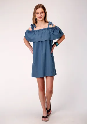 Roper Womens Dark Wash 100% Cotton Strappy Sundress S/S Dress Chic Twist Roper Womens Dark Wash 100% Cotton Strappy Sundress S/S Dress Breathable Travel Outfit Brunch Outfit