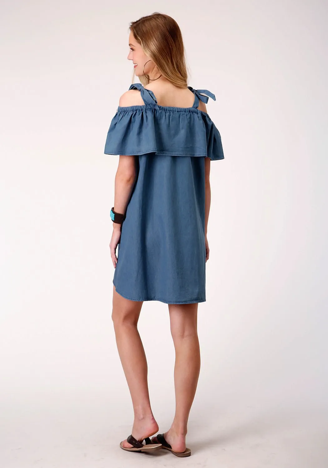Roper Womens Dark Wash 100% Cotton Strappy Sundress S/S Dress Relaxed Style Outdoor Enthusiast Evening Stroll Unisex Look