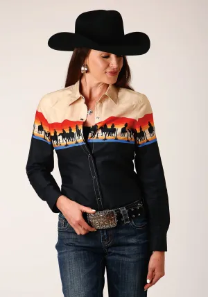 Roper Womens Days End Scenic Black 100% Cotton L/S Shirt Breathable Knit Structure Roper Womens Days End Scenic Black 100% Cotton L/S Shirt Versatile Layering Unisex Choice