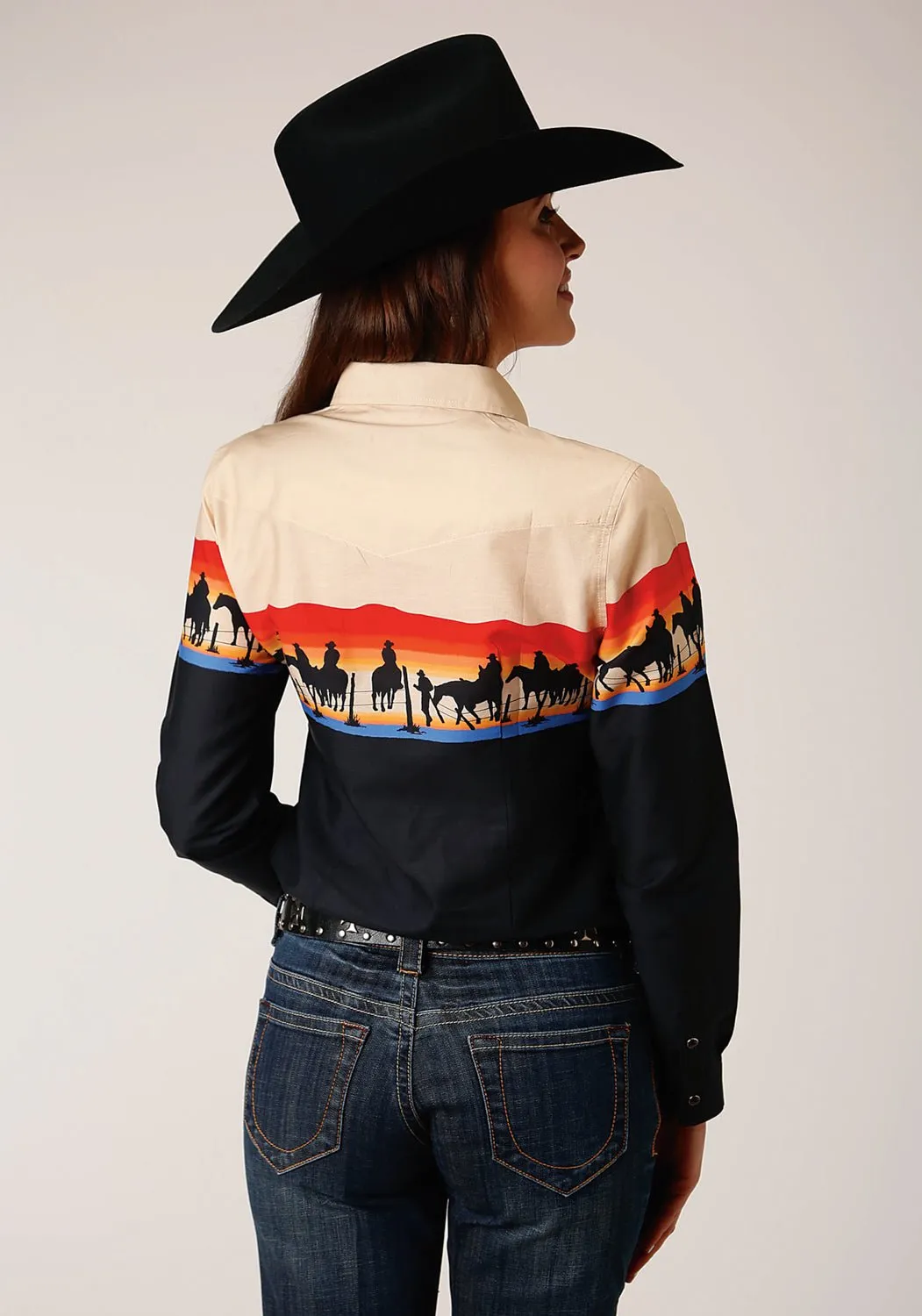 Round Collar Roper Womens Days End Scenic Black 100% Cotton L/S Shirt
