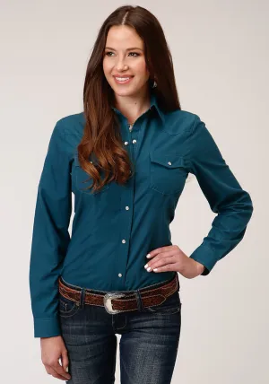 Roper Womens Deep Teal Cotton Blend 55/45 L/S Solid Broadcloth Shirt Classic Touch Fashionable Waist Roper Womens Deep Teal Cotton Blend 55/45 L/S Solid Broadcloth Shirt