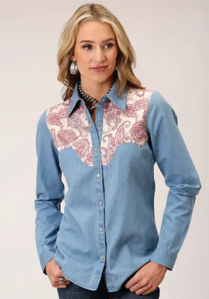 Roper Womens Denim Retro Blue 100% Cotton L/S Shirt Flannel Comfort Roper Womens Denim Retro Blue 100% Cotton L/S Shirt Premium Comfort Coastal Vibes
