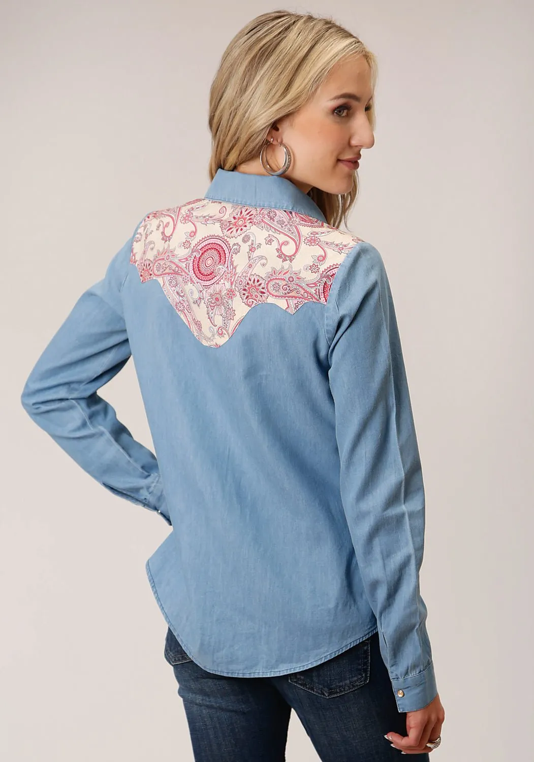 Roper Womens Denim Retro Blue 100% Cotton L/S Shirt Soft Comfort