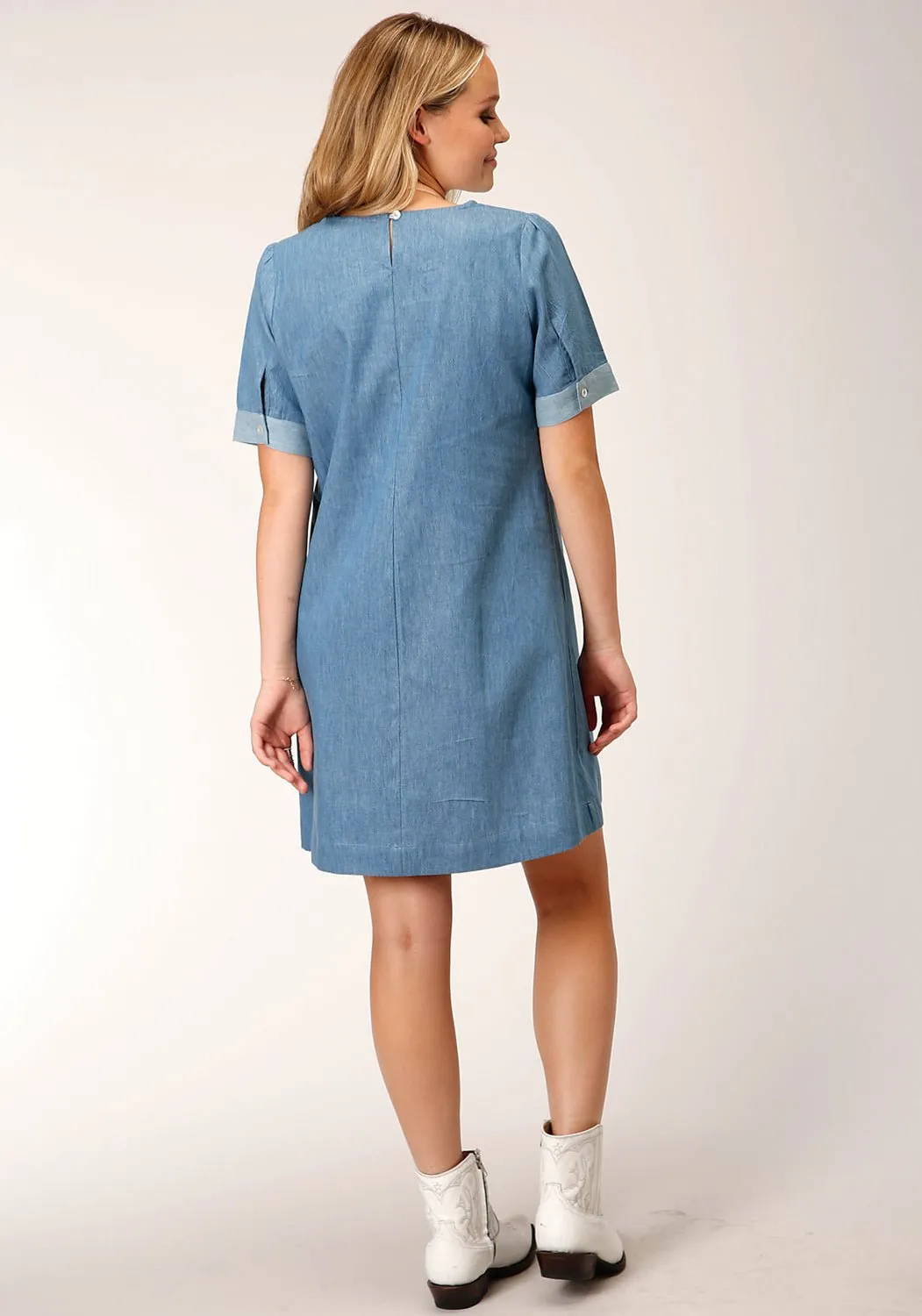 Roper Womens Denim Western Blue 100% Cotton S/S Dress Perfect Waistband