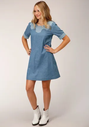 Roper Womens Denim Western Blue 100% Cotton S/S Dress Minimal Design Roper Womens Denim Western Blue 100% Cotton S/S Dress Party Look Classic Wear