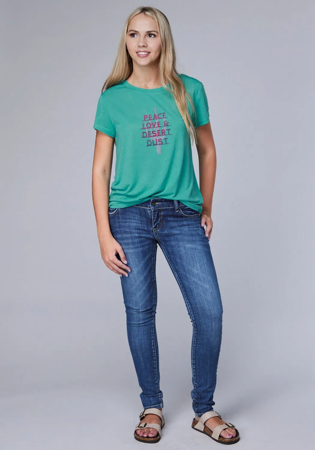 Trendy Wear Mature Elegance Roper Womens Desert Dust Turquoise Poly/Rayon S/S T-Shirt