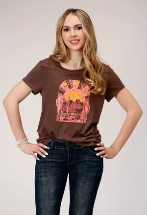 Roper Womens Desert Scene Brown Poly/Rayon S/S T-Shirt High-Quality Material Roper Womens Desert Scene Brown Poly/Rayon S/S T-Shirt mix and match
