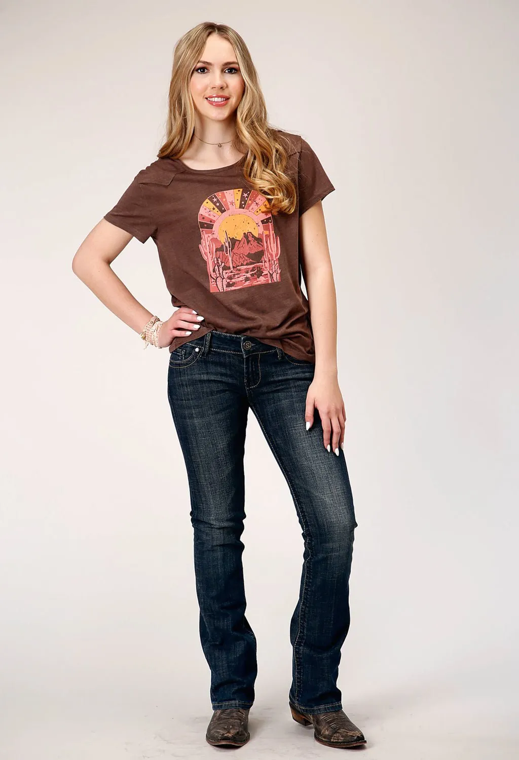 Odor control Simple Comfort Roper Womens Desert Scene Brown Poly/Rayon S/S T-Shirt