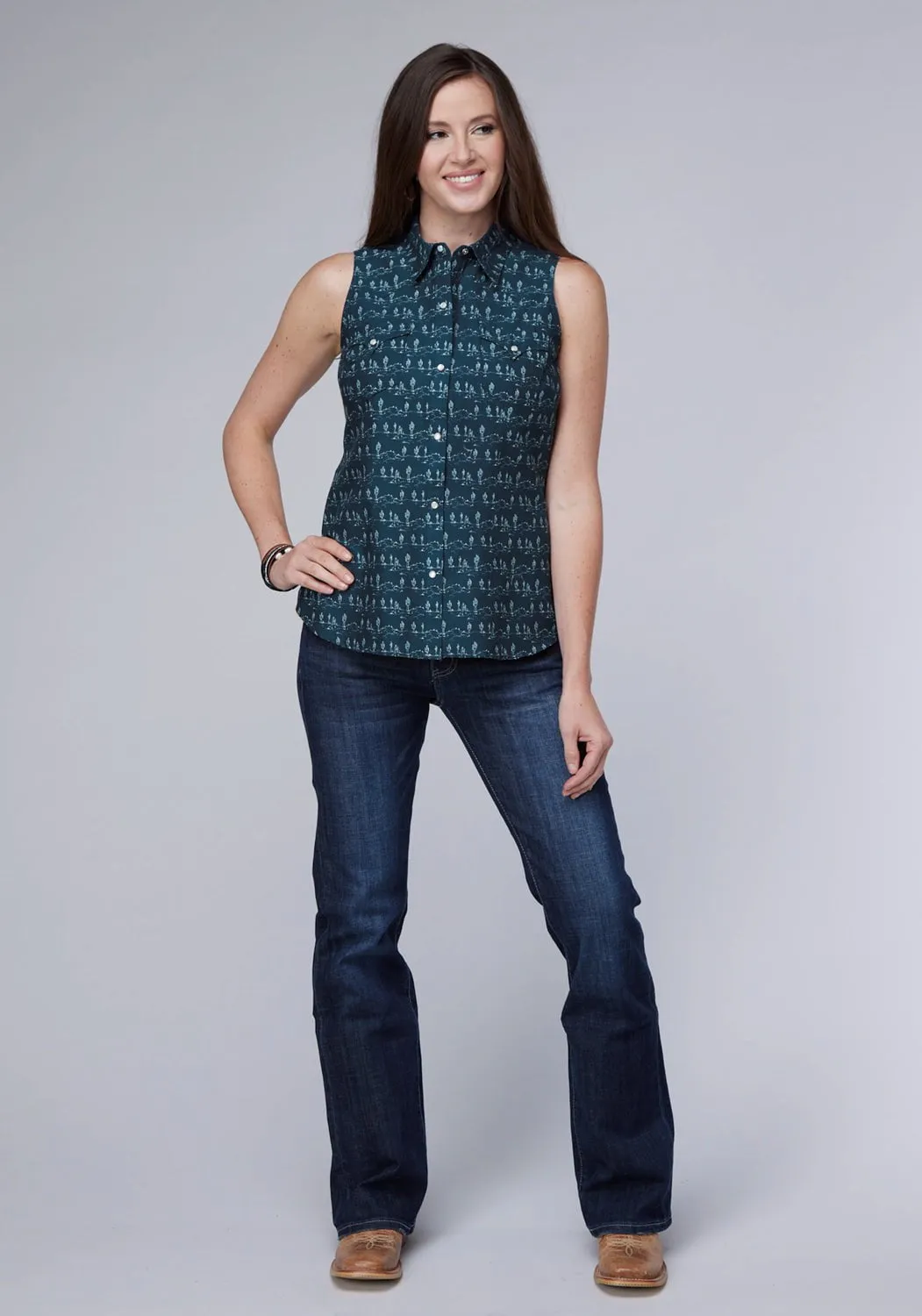 Roper Womens Desert Stripe Blue 100% Cotton S/L Shirt Gift Idea Timeless Design