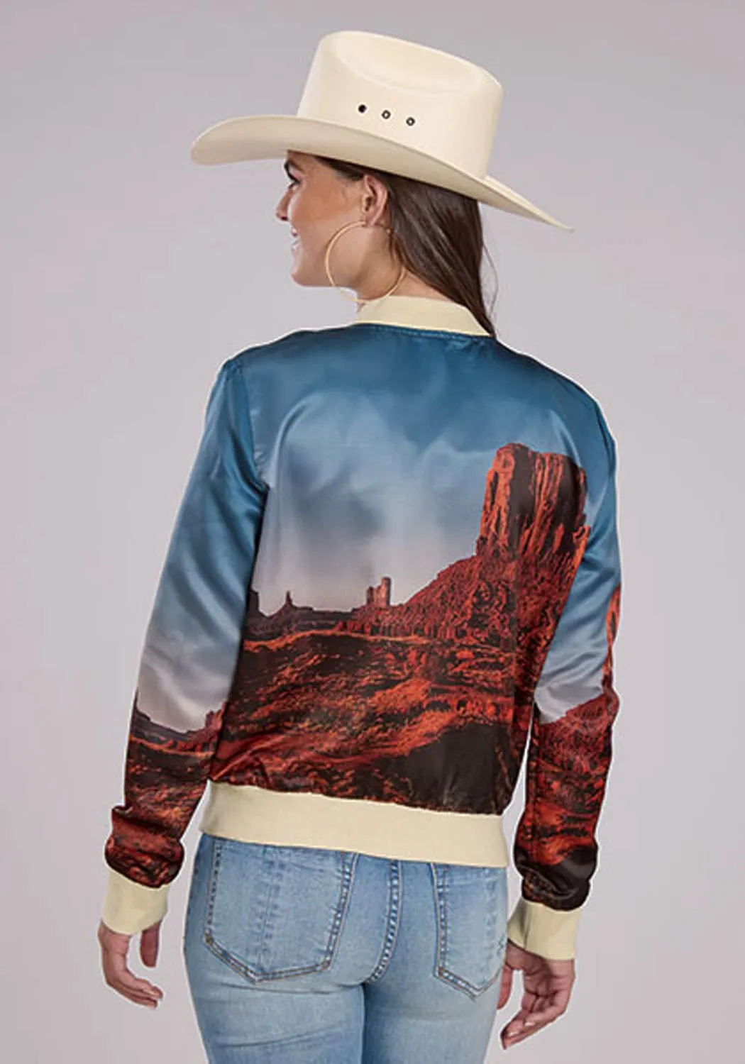 Roper Womens Desert View Multi 100% Polyester Satin Athletic Shell Jacket Stretch Recovery