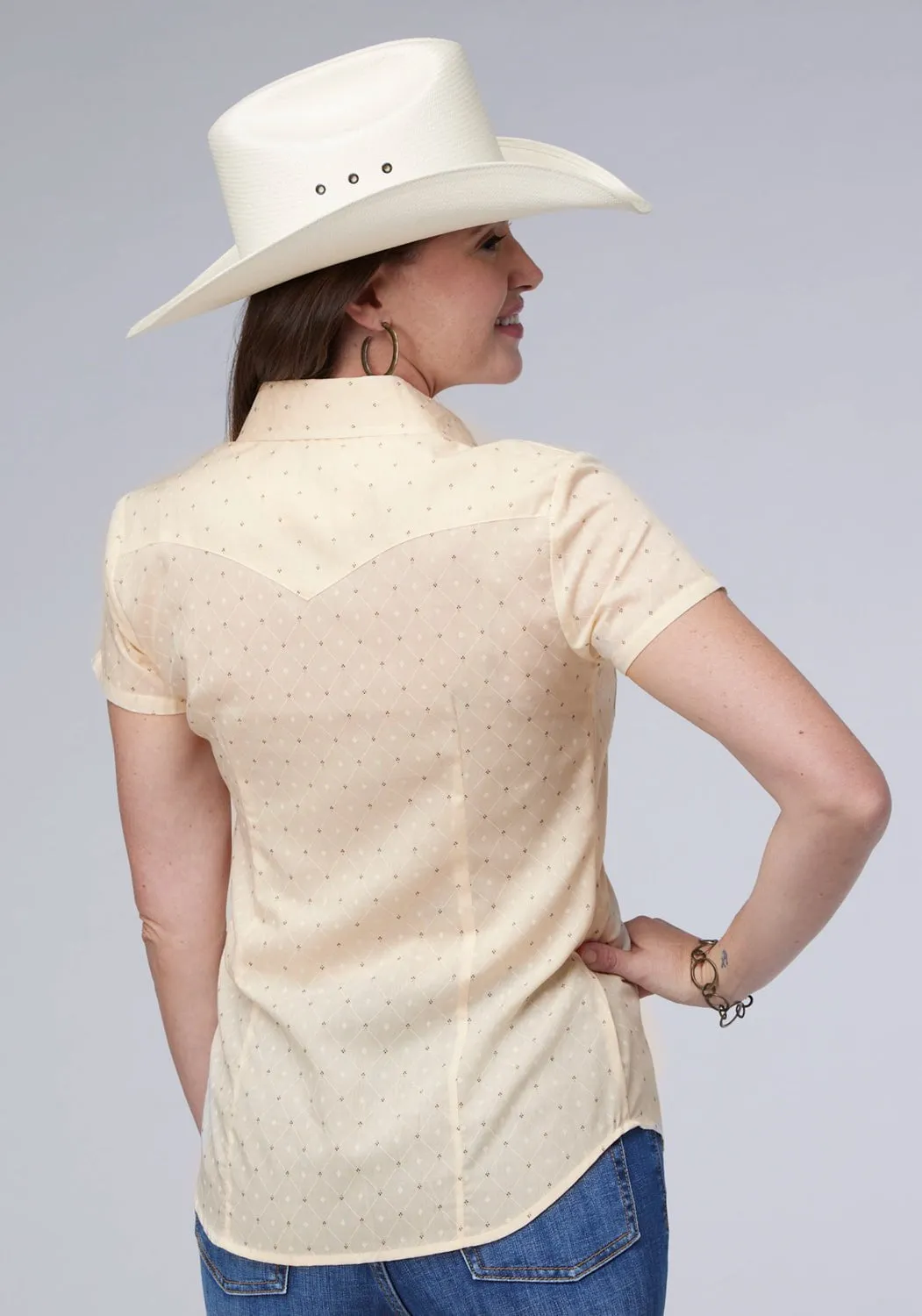 Roper Womens Diamond Wallpaper Cream Cotton Blend S/S Shirt Classic Appeal Corporate Event