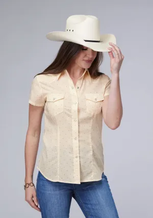 Roper Womens Diamond Wallpaper Cream Cotton Blend S/S Shirt Tailored Fit Roper Womens Diamond Wallpaper Cream Cotton Blend S/S Shirt Comfort Fit Soft Texture