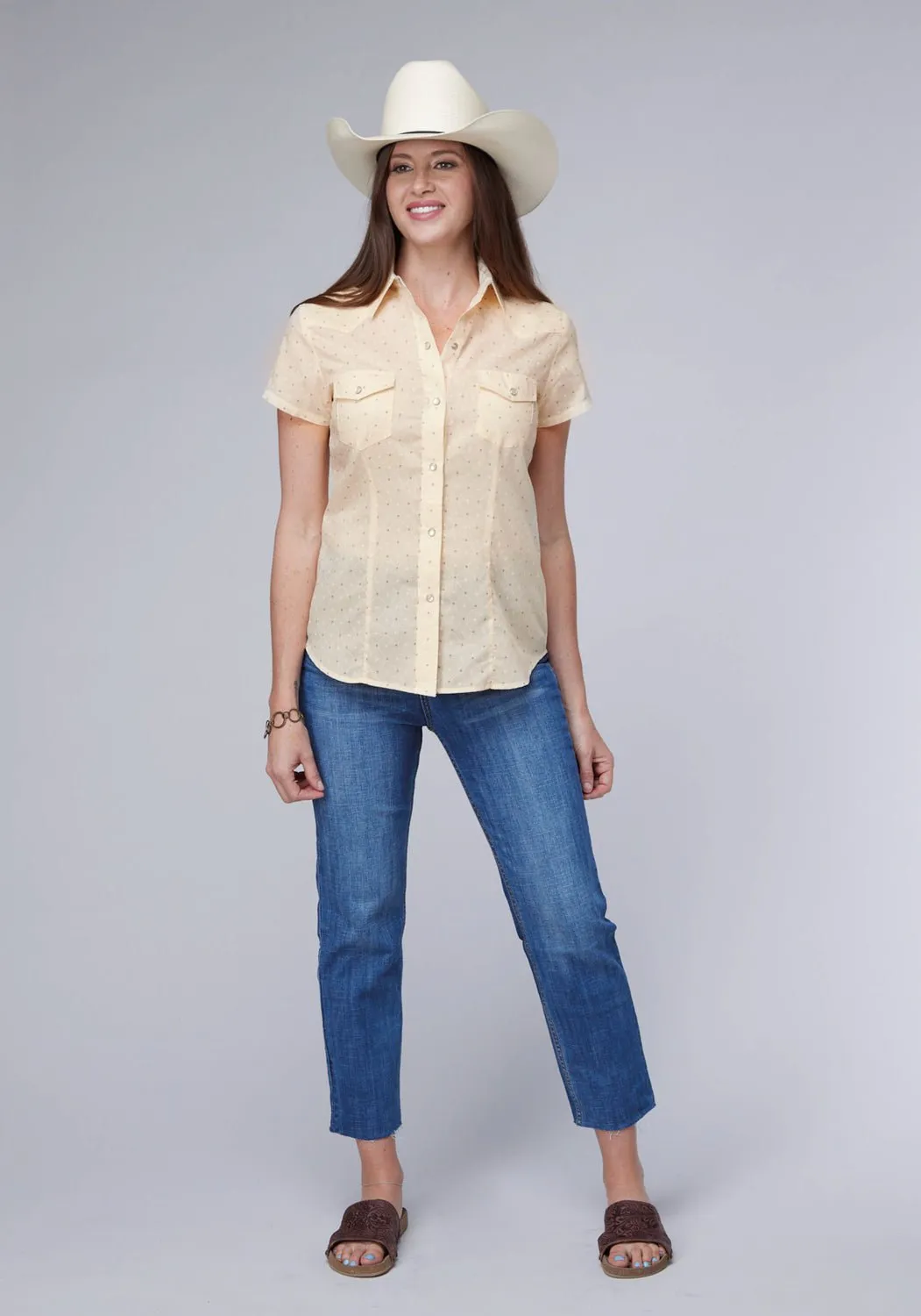 Street Chic Roper Womens Diamond Wallpaper Cream Cotton Blend S/S Shirt