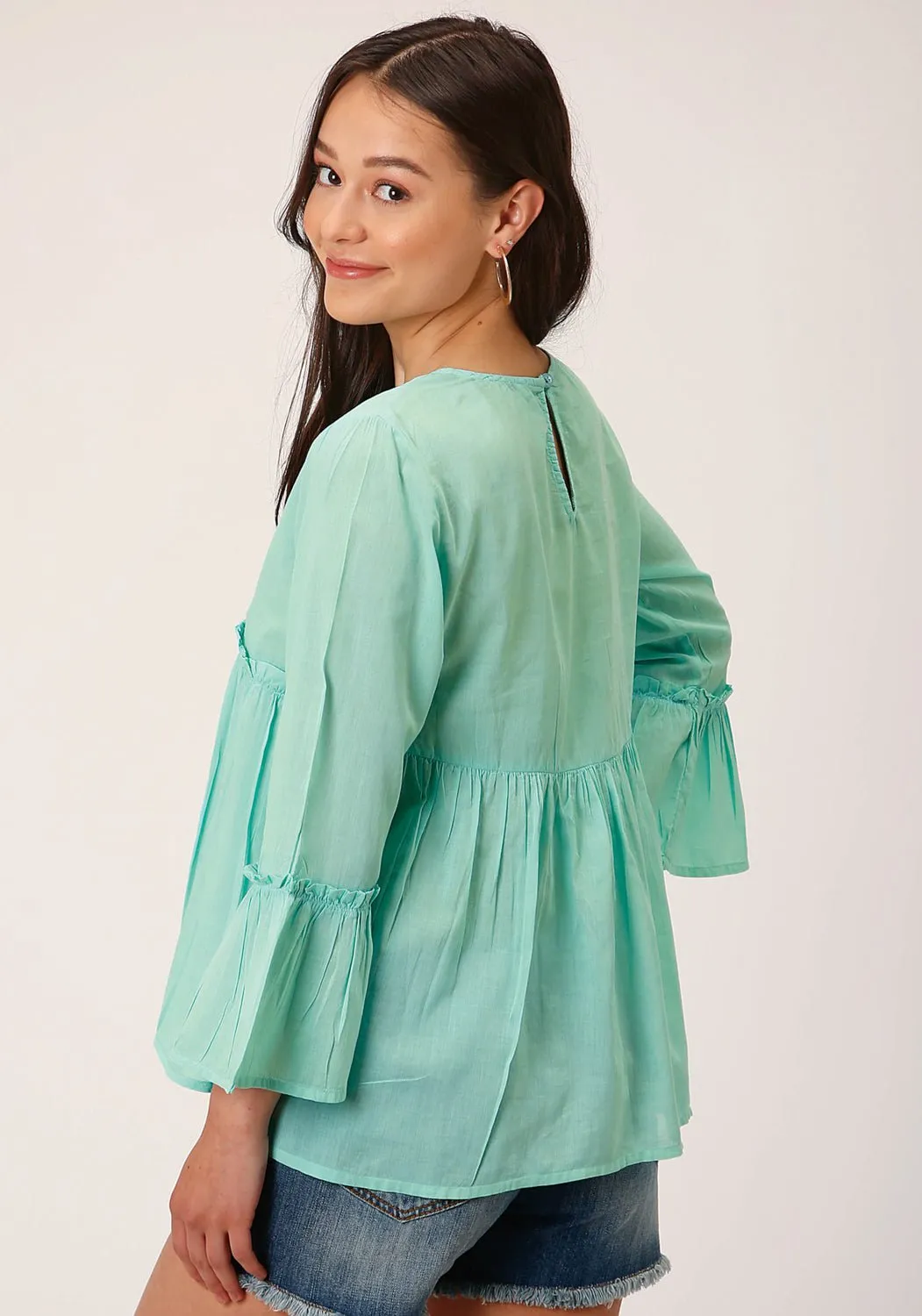 Roper Womens Dip Dye Turquoise 100% Cotton L/S Blouse Stretchable Material