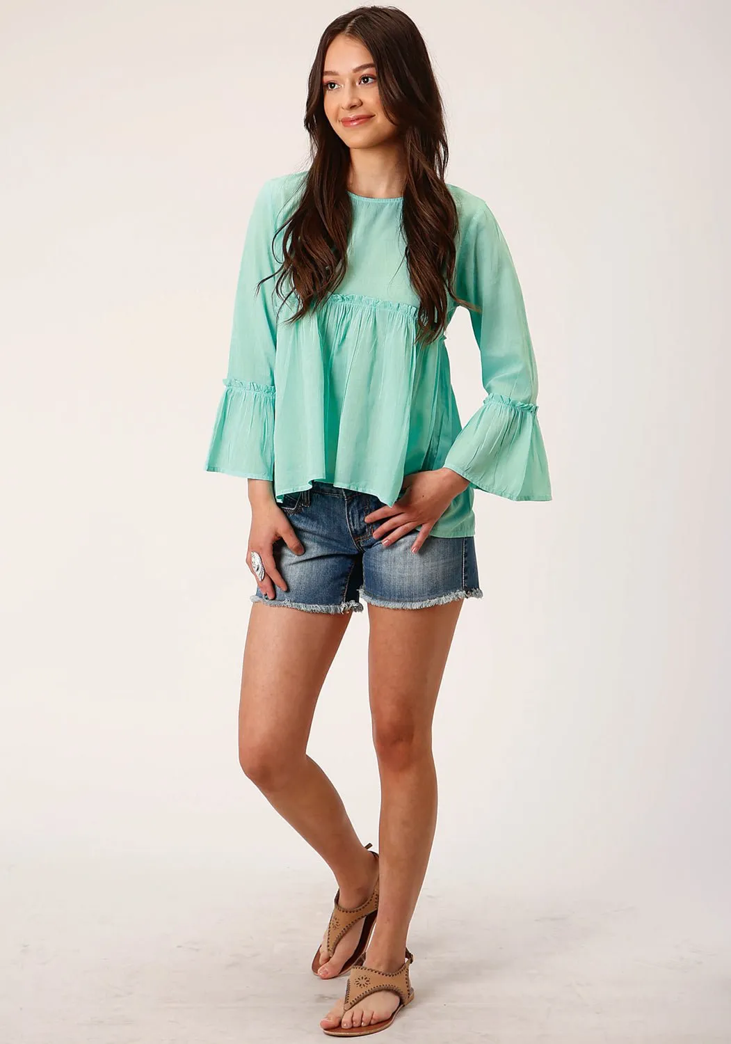 Durable Athlete Fit Travel Outfit Roper Womens Dip Dye Turquoise 100% Cotton L/S Blouse