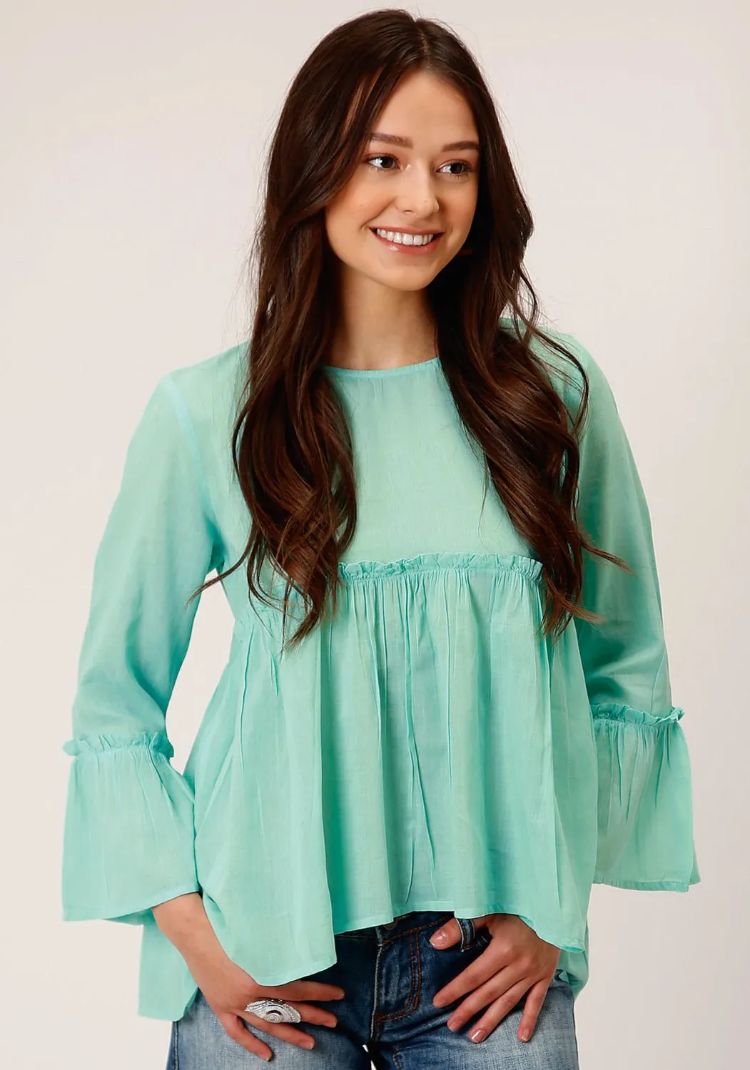 Comfortable Design Roper Womens Dip Dye Turquoise 100% Cotton L/S Blouse
