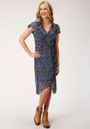 Roper Womens Ditzy Floral Blue 100% Polyester S/L Dress Sleek Feel Perfect Waist Roper Womens Ditzy Floral Blue 100% Polyester S/L Dress