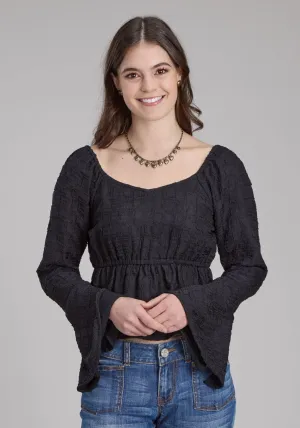 Roper Womens Double Cloth Black 100% Polyester L/S Blouse Odor Resistant Roper Womens Double Cloth Black 100% Polyester L/S Blouse Premium Fabric Chic Option
