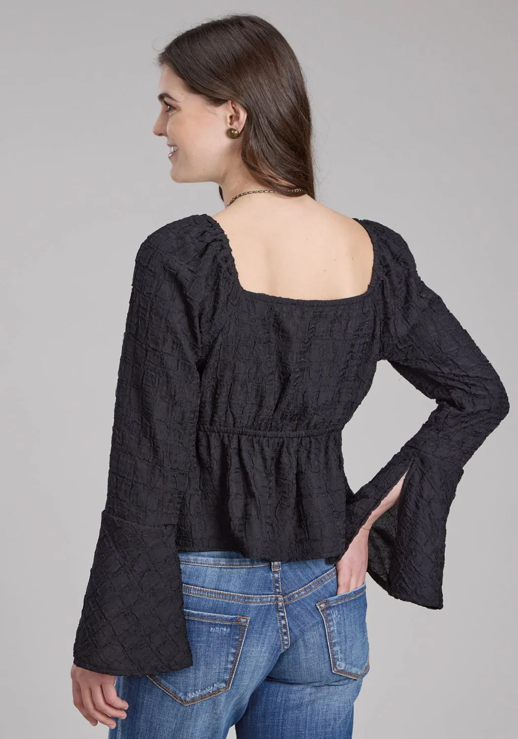 Roper Womens Double Cloth Black 100% Polyester L/S Blouse Performance Fabric Bold Hue