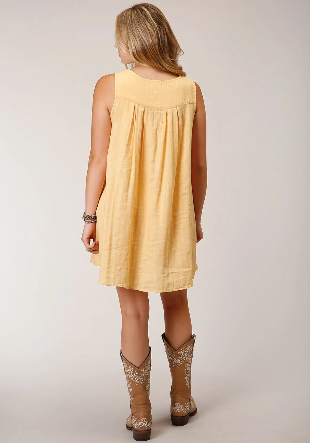 Roper Womens Double Cloth Yellow 100% Cotton S/L Dress No Fuss Wear
