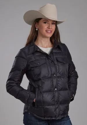 Roper Womens Down Filled Shirt Black 100% Nylon Softshell Jacket Premium Silhouette Roper Womens Down Filled Shirt Black 100% Nylon Softshell Jacket Stretch Enhanced Mobility