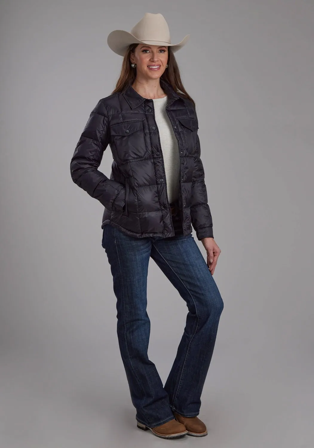 Wardrobe Choice Fashion Uniform Roper Womens Down Filled Shirt Black 100% Nylon Softshell Jacket
