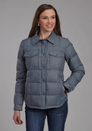 Roper Womens Down Filled Shirt Silver Blue 100% Nylon Softshell Jacket Comfy Twist Roper Womens Down Filled Shirt Silver Blue 100% Nylon Softshell Jacket Modern Fit Luxury Textured