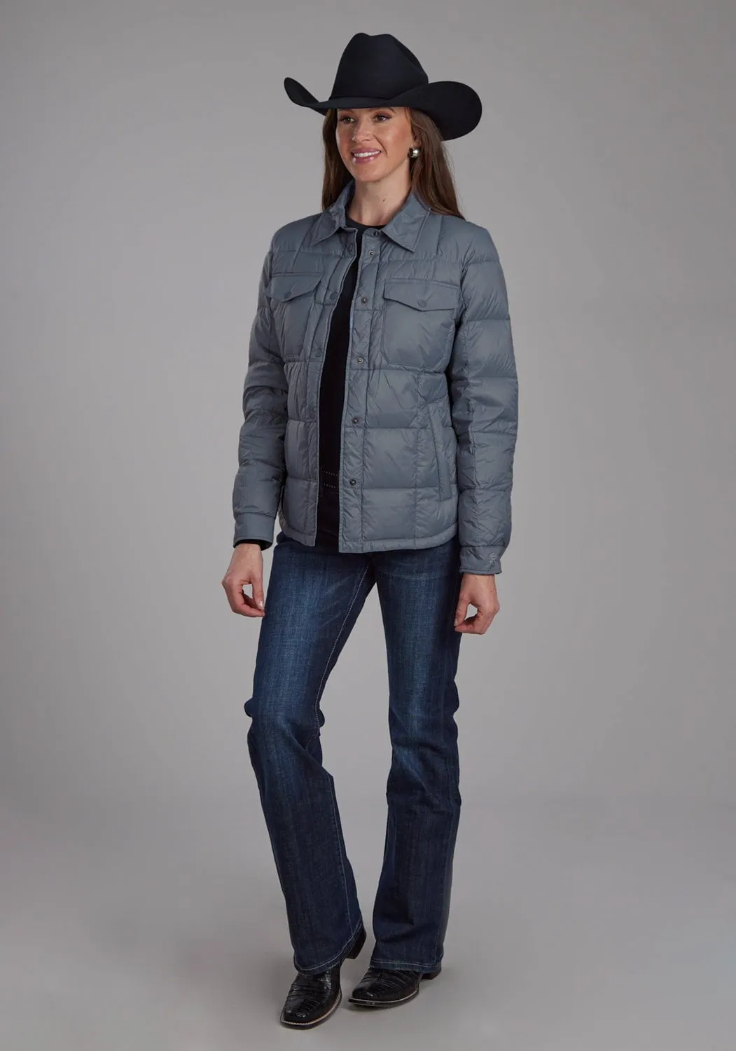 Outfit Mood Roper Womens Down Filled Shirt Silver Blue 100% Nylon Softshell Jacket