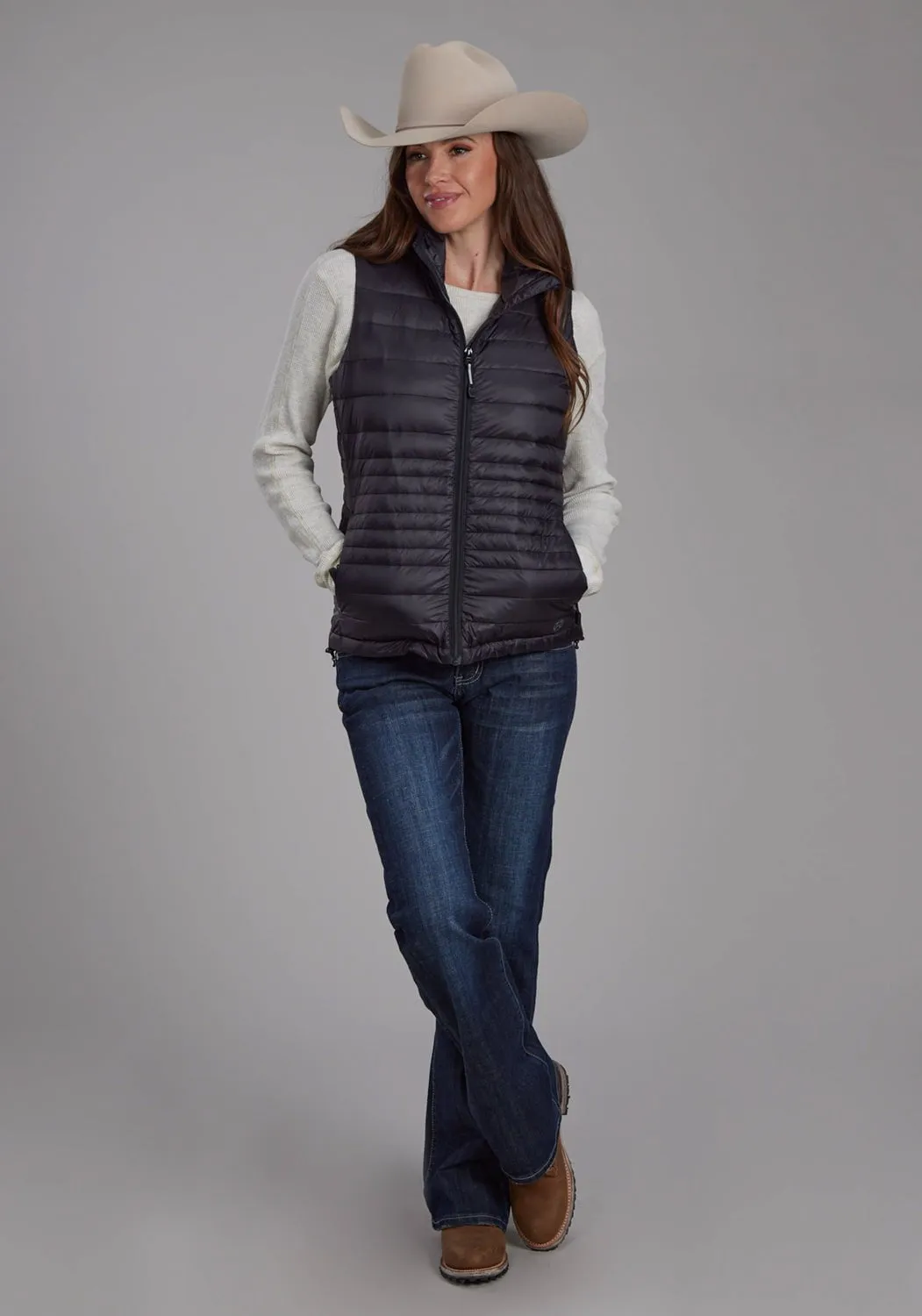 Roper Womens Down Proof Coated Black 100% Nylon Softshell Vest Popular Option