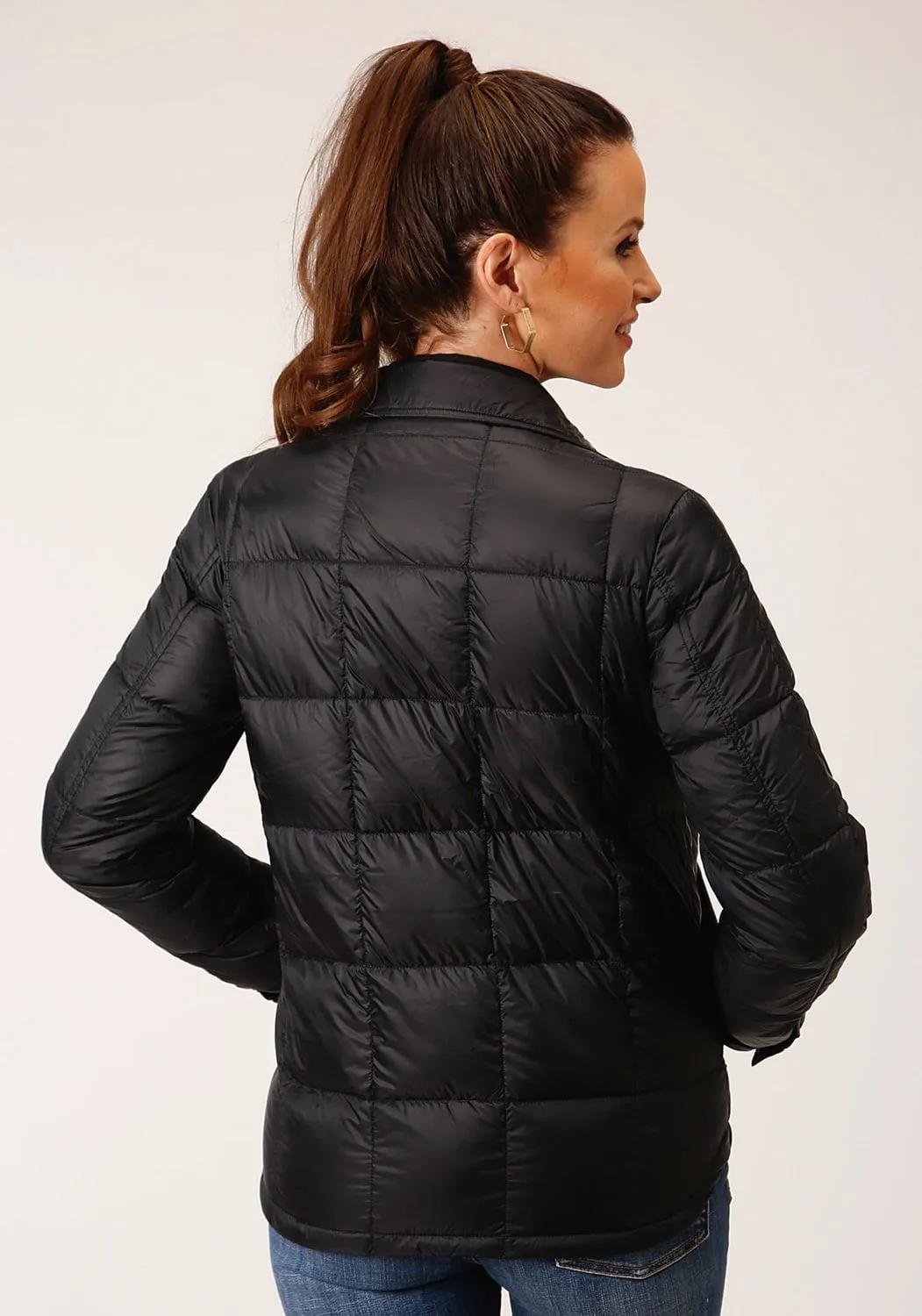 Modern Youth Style Party Look Roper Womens Down Shirt Black Nylon Insulated Jacket