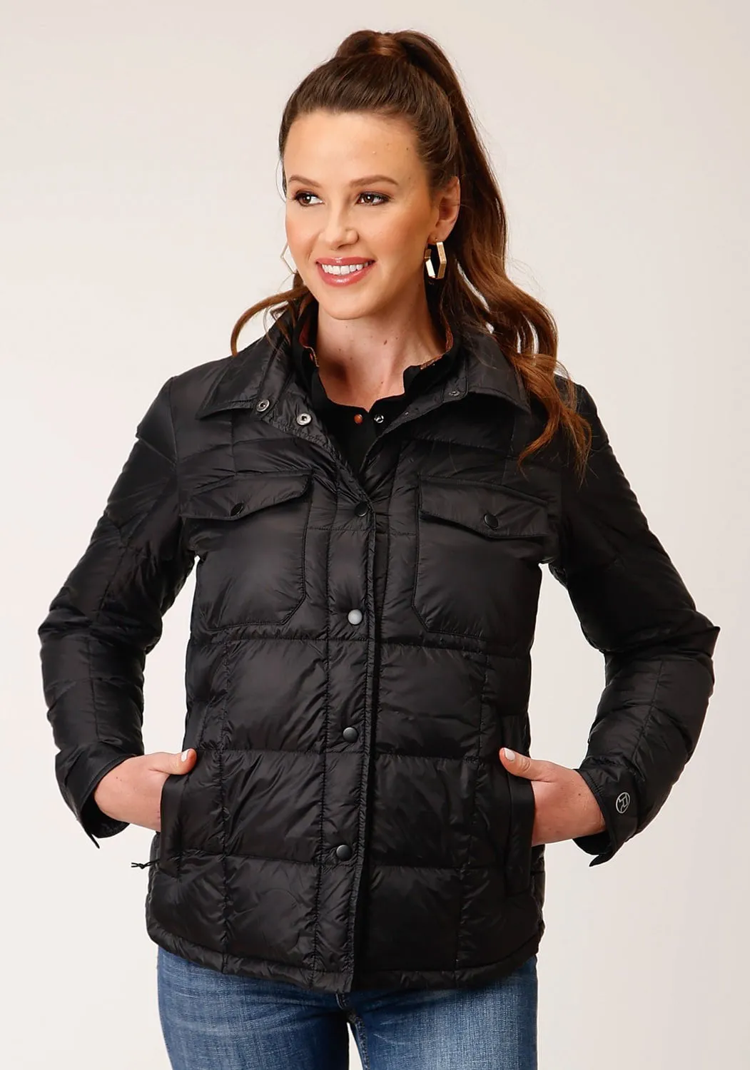 Roper Womens Down Shirt Black Nylon Insulated Jacket Closet Classic