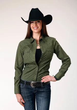 Roper Womens Drybrush Diamonds Green 100% Cotton L/S Shirt Single Needle Stitching Roper Womens Drybrush Diamonds Green 100% Cotton L/S Shirt Smooth Texture Eco-Friendly Fabric