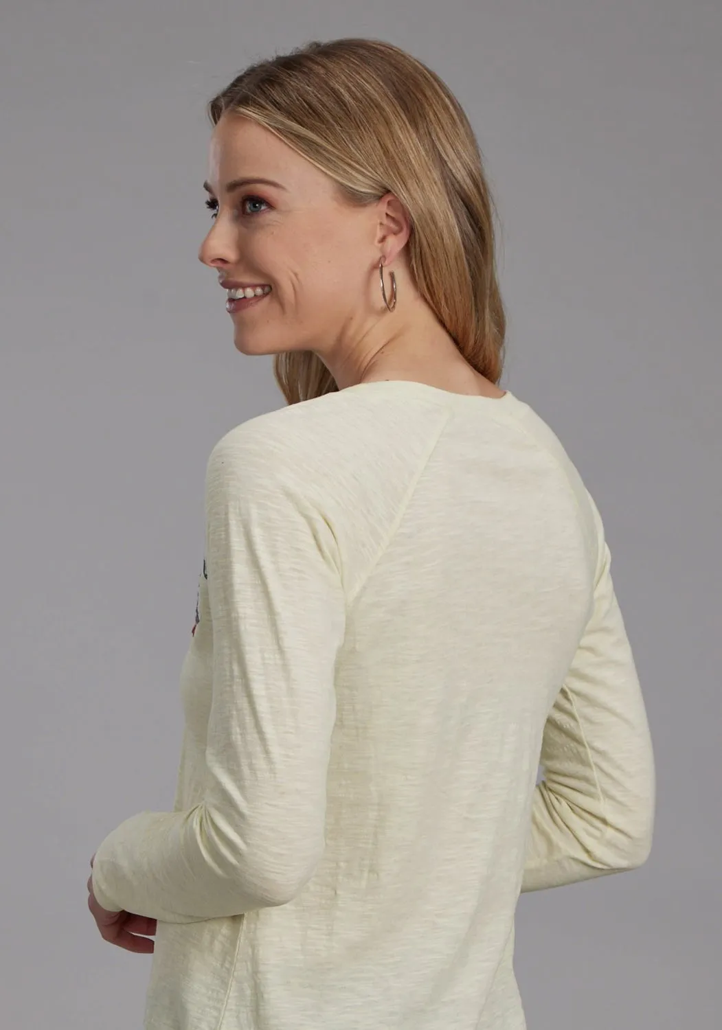 Roper Womens Embroidered Floral Cream 100% Cotton L/S T-Shirt Winter Warmth Sustainable