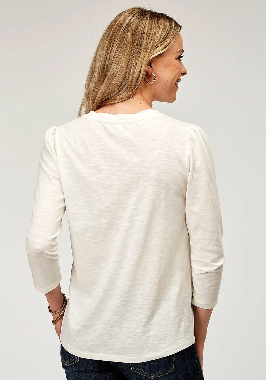 natural fiber networking event Roper Womens Embroidered Yokes Cream 100% Cotton S/S Tunic