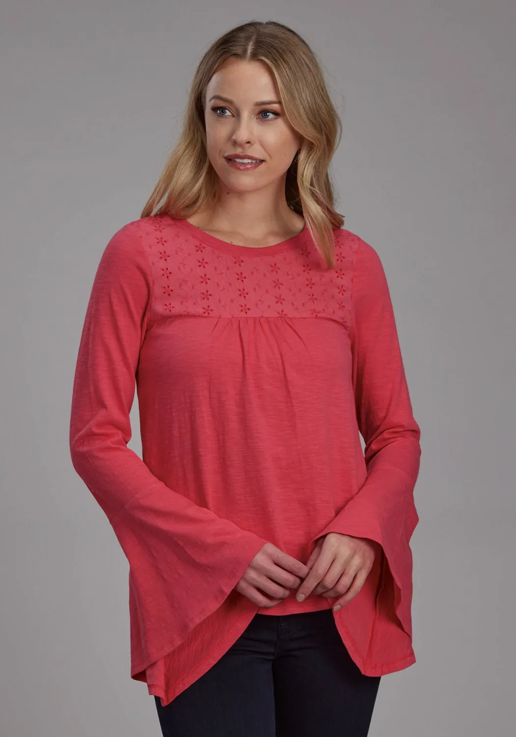 gender-neutral Hiking Gear Roper Womens Eyelet Front Yoke Red 100% Cotton L/S Blouse