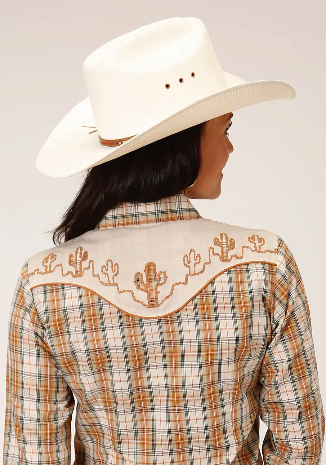 Roll-Up Sleeve Standalone Option Roper Womens Fancy Applique Brown Cotton Blend L/S Shirt