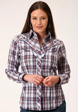Roper Womens Fancy Applique Wine/Navy Cotton Blend L/S Shirt Fashion Layer Roper Womens Fancy Applique Wine/Navy Cotton Blend L/S Shirt Layering Essential