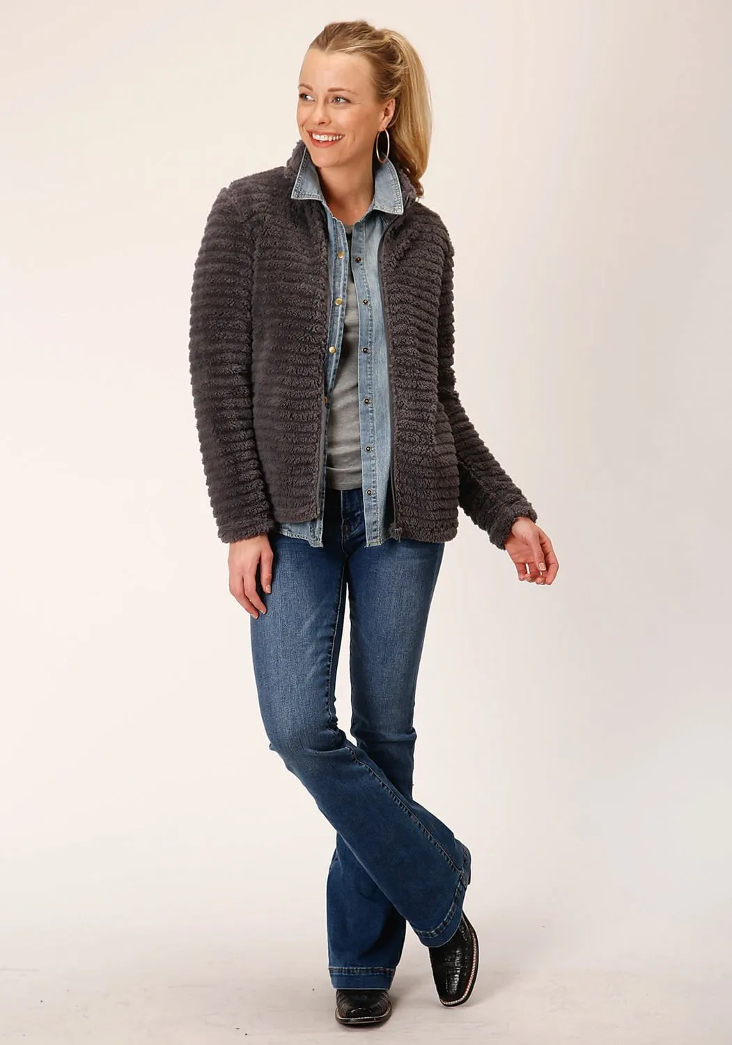 Fit Focus Urban Explorer Trend Setter Roper Womens Faux Mink Grey 100% Polyester Fleece Jacket