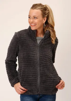 Roper Womens Faux Mink Grey 100% Polyester Fleece Jacket Customizable length Roper Womens Faux Mink Grey 100% Polyester Fleece Jacket Soft Wash Treatment Sleek Silhouette