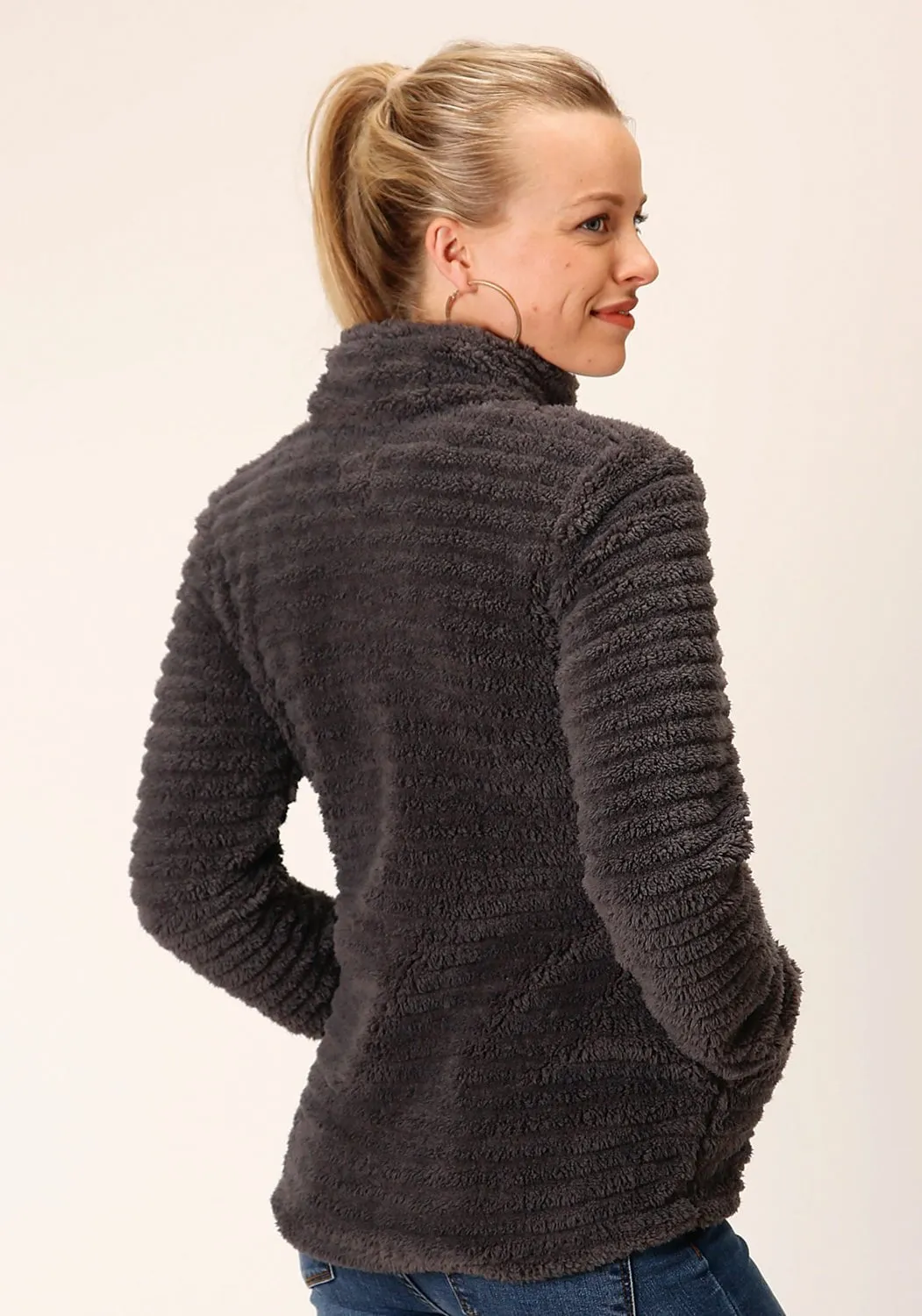Roper Womens Faux Mink Grey 100% Polyester Fleece Jacket Textured Vibrant