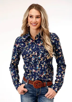 Roper Womens Feather Foliage Blue Polyester L/S Shirt Smart Style Roper Womens Feather Foliage Blue Polyester L/S Shirt Unisex Option