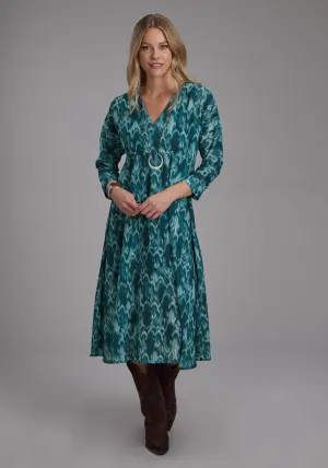 Roper Womens Feather Georgette Teal 100% Polyester 3/4 Sleeve Dress Always Daily Roper Womens Feather Georgette Teal 100% Polyester 3/4 Sleeve Dress Neutral Base Weekend Getaway Stylish