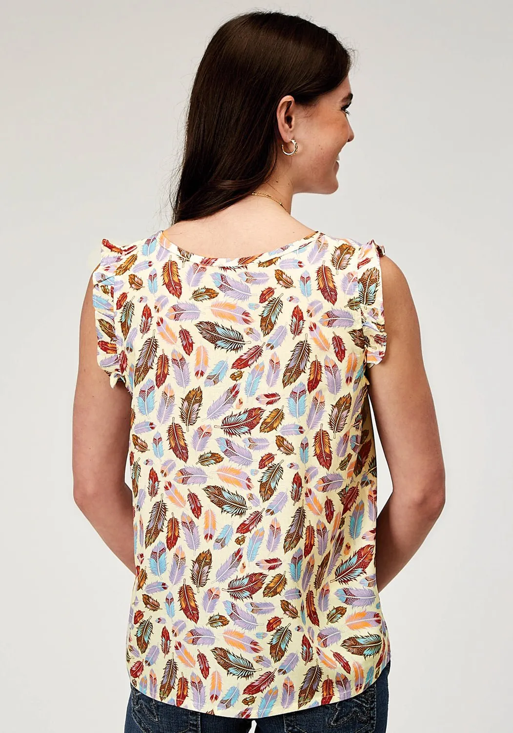 Roper Womens Feather Toss Multi-Color 100% Rayon S/L Blouse Anti Static Finish